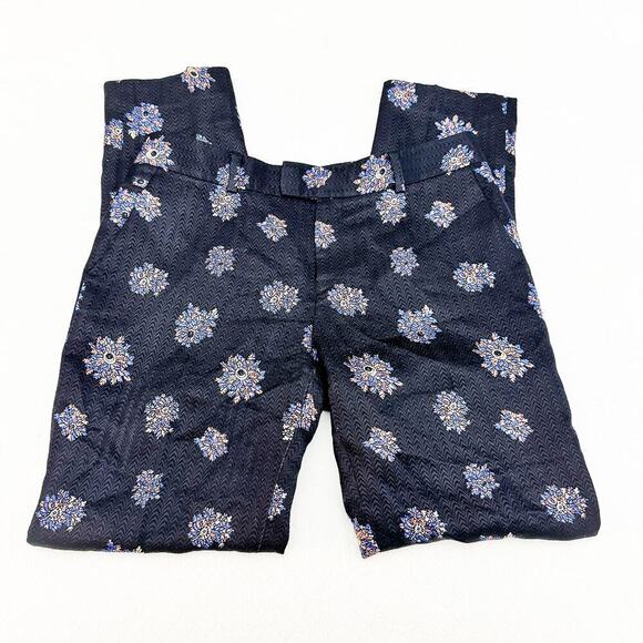 Club Monaco Silk Wool Flower Patterned Print Slack Pants Navy Size 2 - Picture 4 of 9
